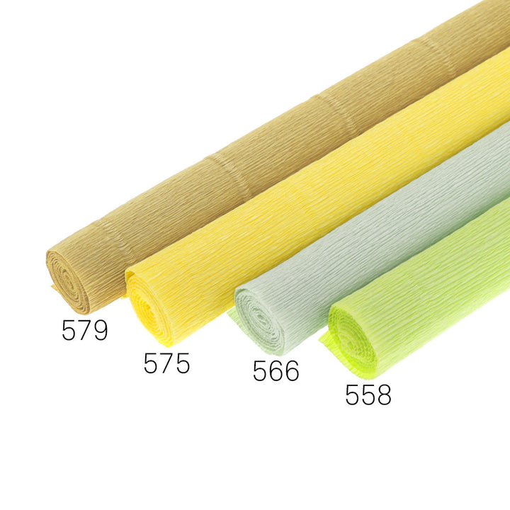 5 rouleaux de papiers crépon jaune et vert clair