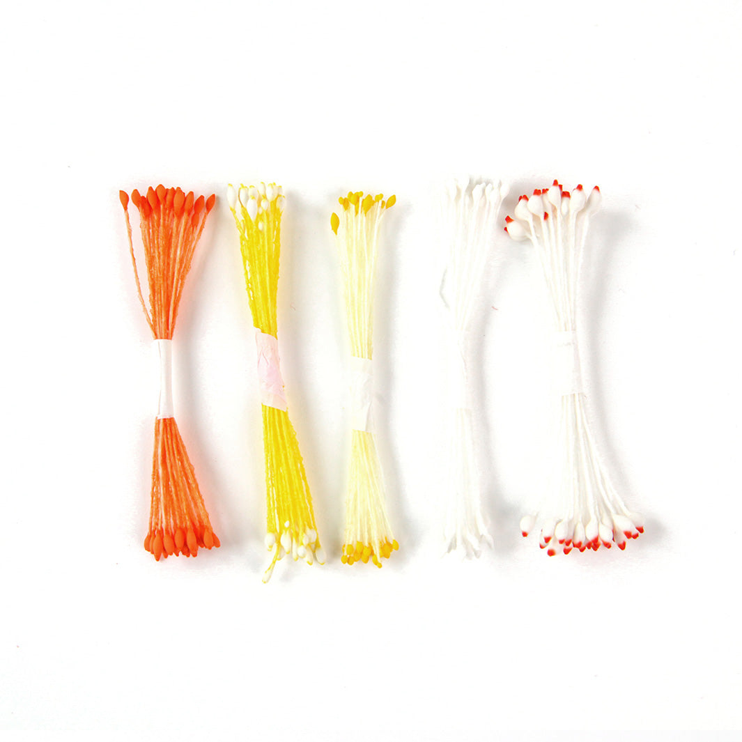 Lot de 5 fagots de pistils de fleurs - Blanc, Jaune & Orange - 604