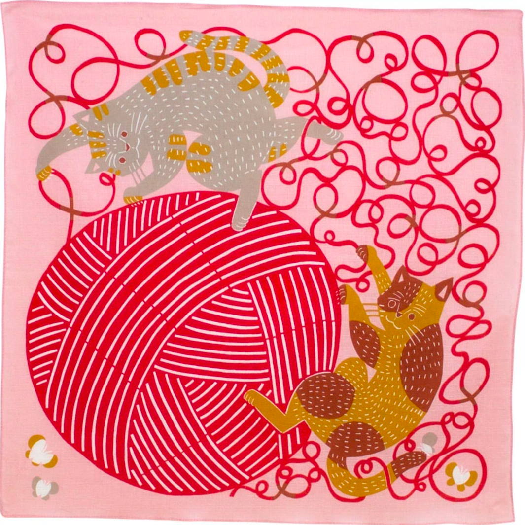 Furoshiki - Chats & Pelotes - Rose - Kata Kata - 50x50cm