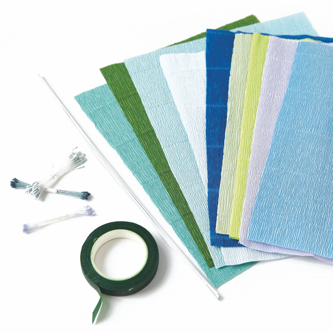 Kit Bouquet de Fleurs en Crépon - Bleu, Vert, Gris et Lilas - Capri