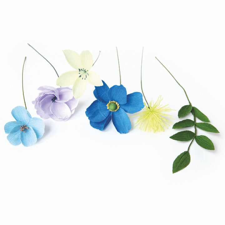 Kit Bouquet de Fleurs en Crépon - Bleu, Vert, Gris et Lilas - Capri