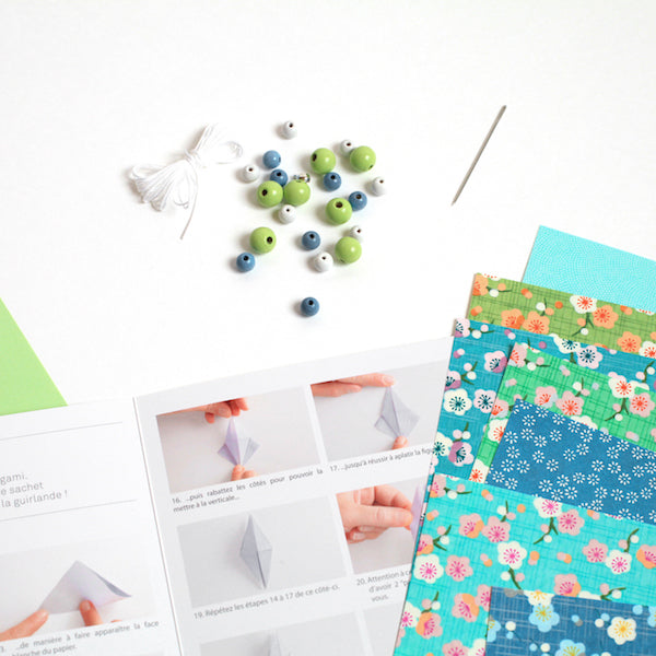 Kit Guirlande de Grues en origami - Rétro Bleu - Z2