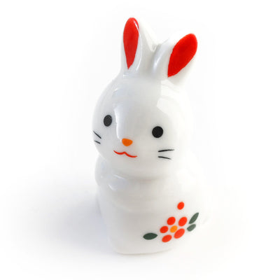figurine de lapin blanc assis en céramique de face