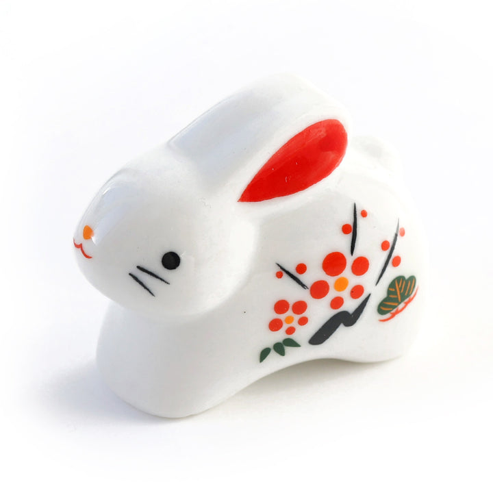 figurine de lapin blanc debout en céramique vue de côté