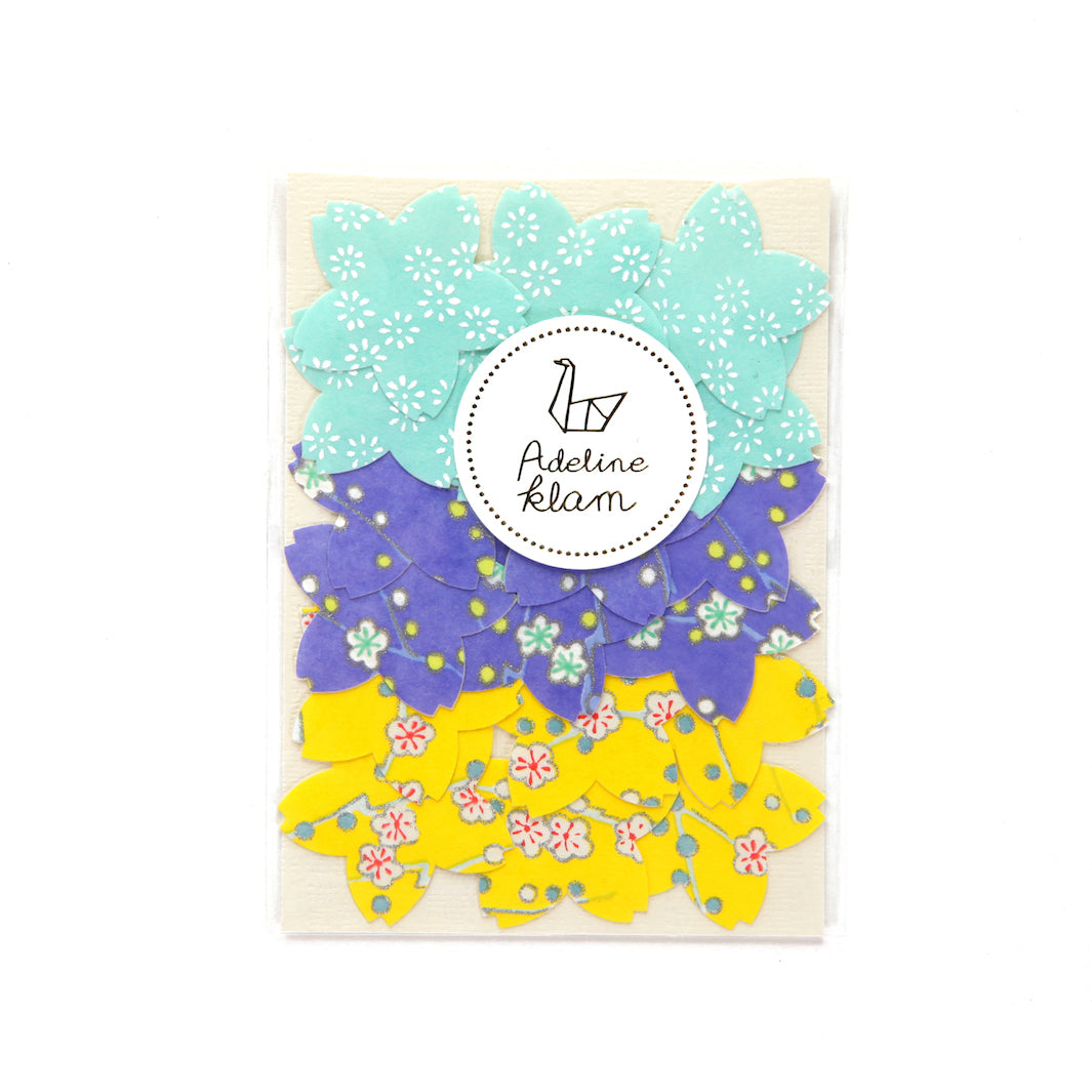 Lot de 18 Stickers en Papier Japonais - Sakura - Violet, Vert d'eau, Jaune - G1