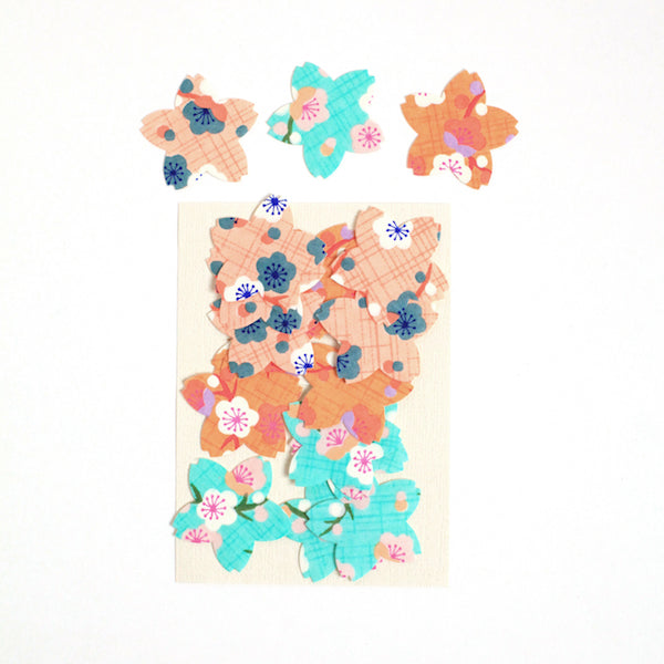 Lot de 18 Stickers en Papier Japonais - Sakura - Saumon, Caramel et Menthe