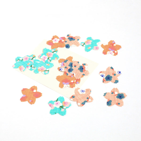 Lot de 18 Stickers en Papier Japonais - Sakura - Saumon, Caramel et Menthe