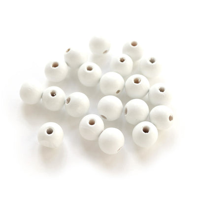 lot de 20 perles en bois de 11mm de diamètre de couleur blanche