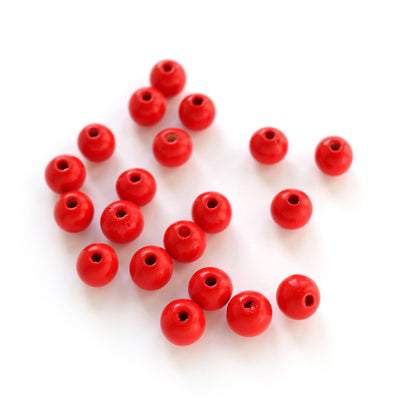 lot de 20 perles en bois de 11mm de diamètre de couleur rouge
