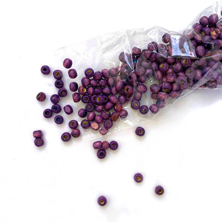 Lot de 20g de perles en bois - Violet - 6mm