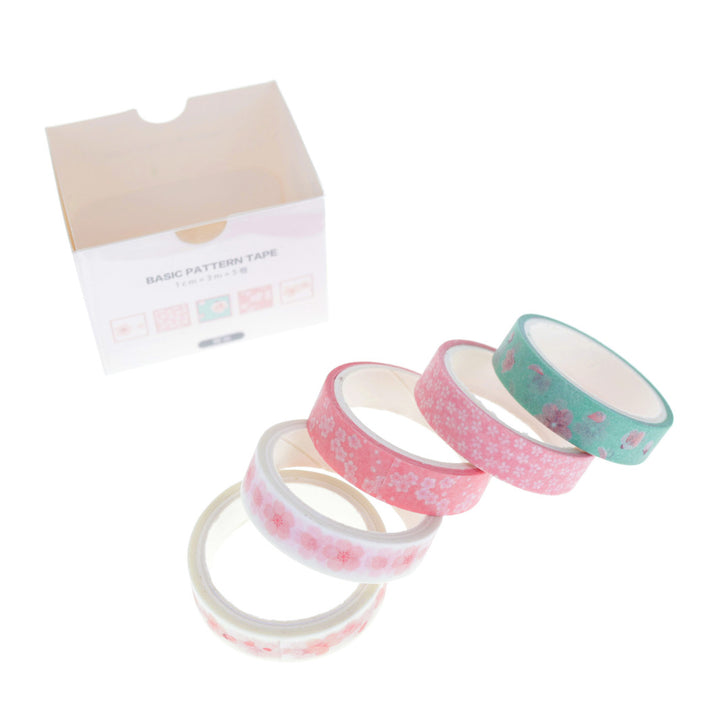 Lot de 5 Masking-Tape - Fleurs de Cerisier - Rose, Blanc et Vert d'Eau