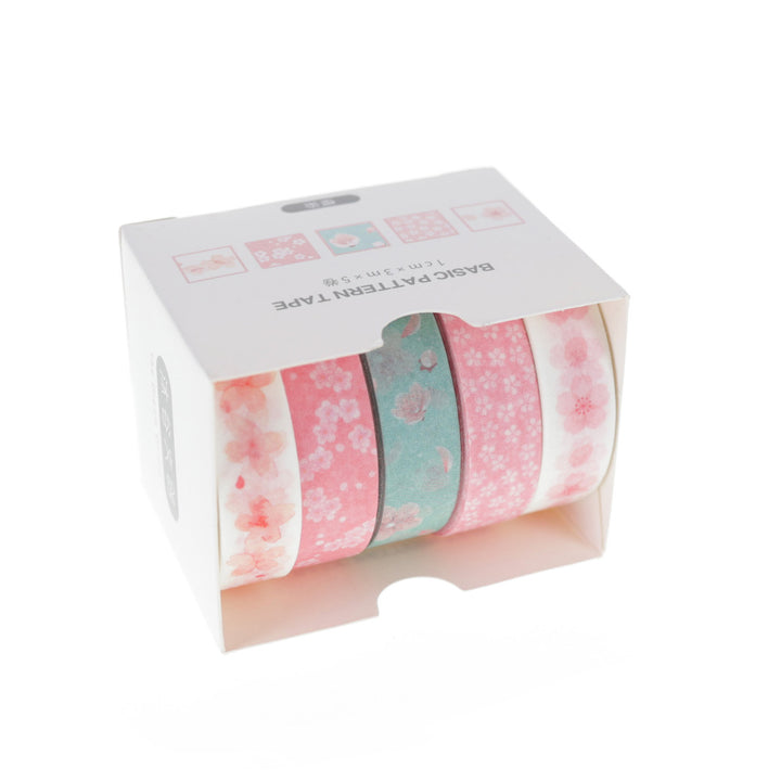 Lot de 5 Masking-Tape - Fleurs de Cerisier - Rose, Blanc et Vert d'Eau