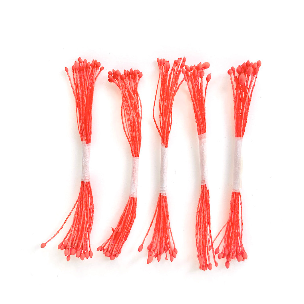 lot de 5 petits fagots de pistils de fleurs de couleur rouge, corail