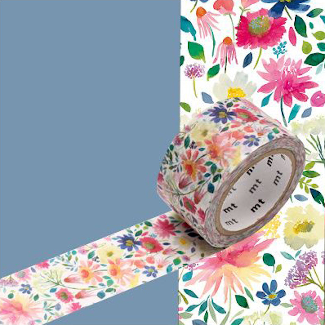 Masking Tape - Fleurs Aquarelle, Bluebellgray - Multicolore