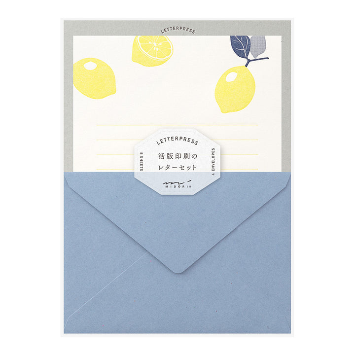 Set de 8 Papiers à Lettres et 4 Enveloppes - LetterPress - Citrons