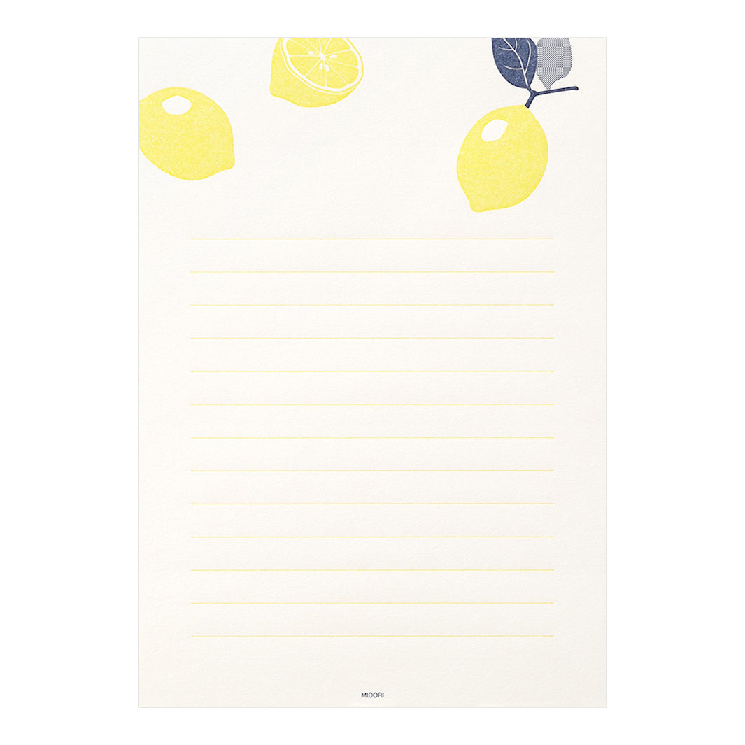 Set de 8 Papiers à Lettres et 4 Enveloppes - LetterPress - Citrons