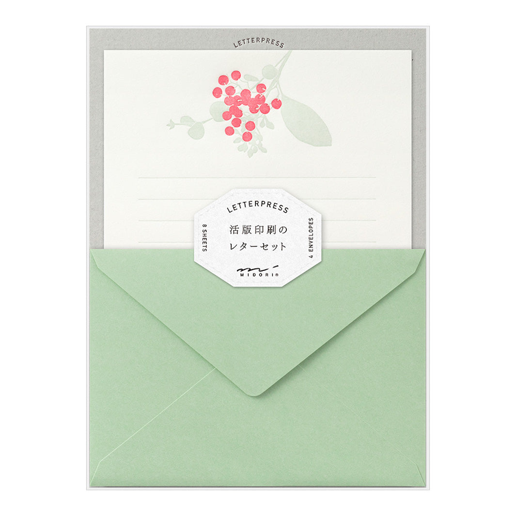 Set de 8 Papiers à Lettres et 4 Enveloppes - LetterPress - Houx