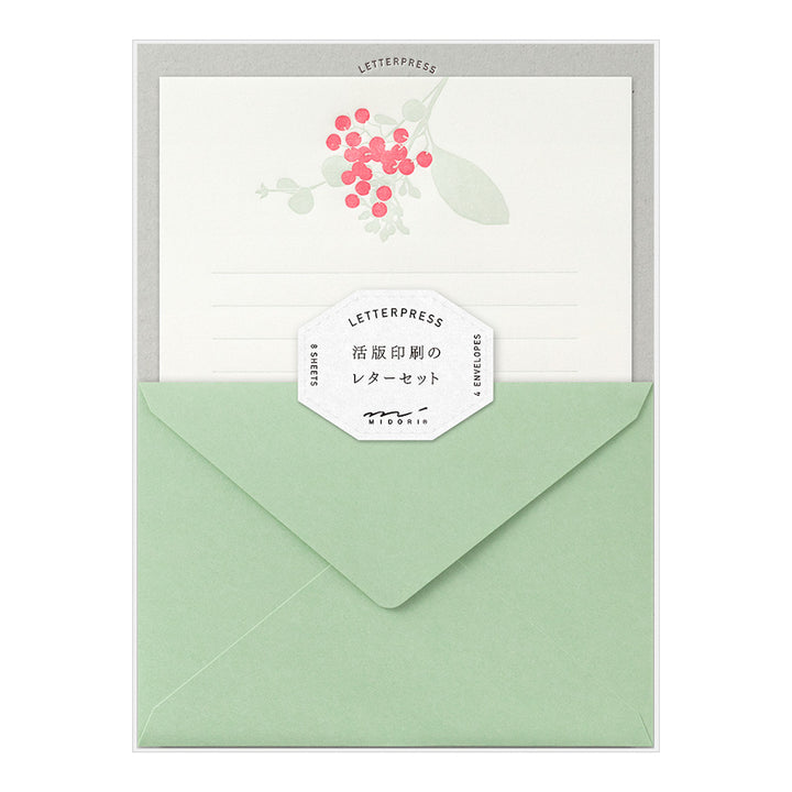 Set de 8 Papiers à Lettres et 4 Enveloppes - LetterPress - Houx