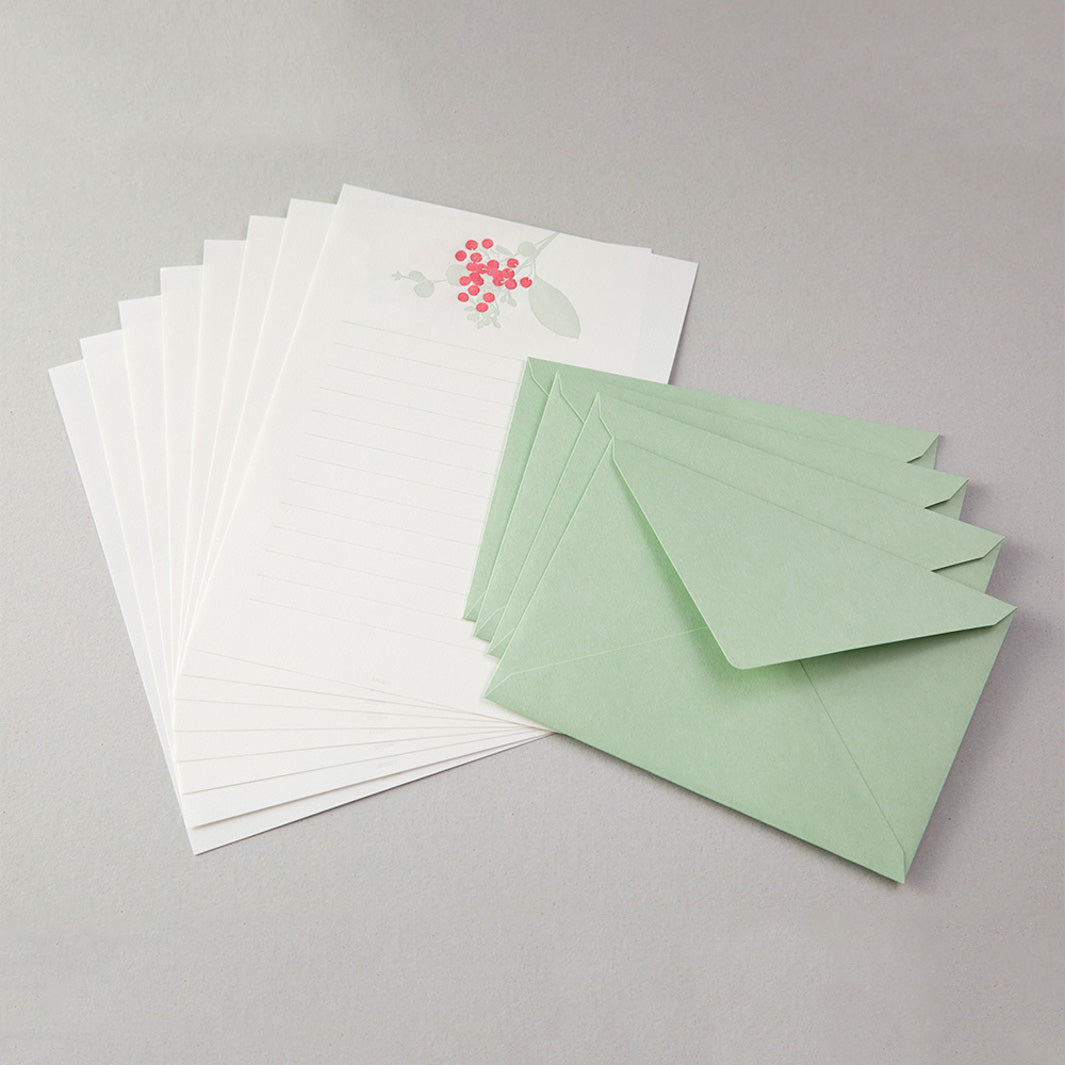 Set de 8 Papiers à Lettres et 4 Enveloppes - LetterPress - Houx