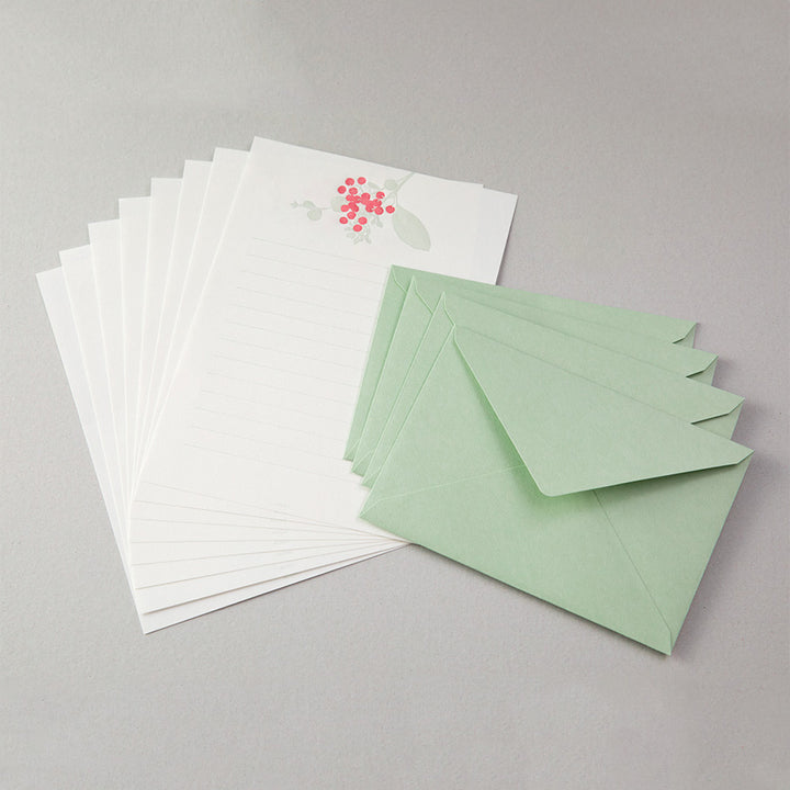 Set de 8 Papiers à Lettres et 4 Enveloppes - LetterPress - Houx