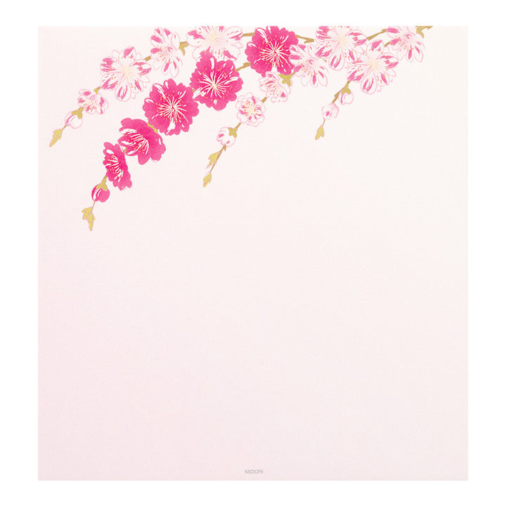 Bloc de 16 Papiers à Lettres - Fleurs de Prunier - 16,8 x 17,8cm