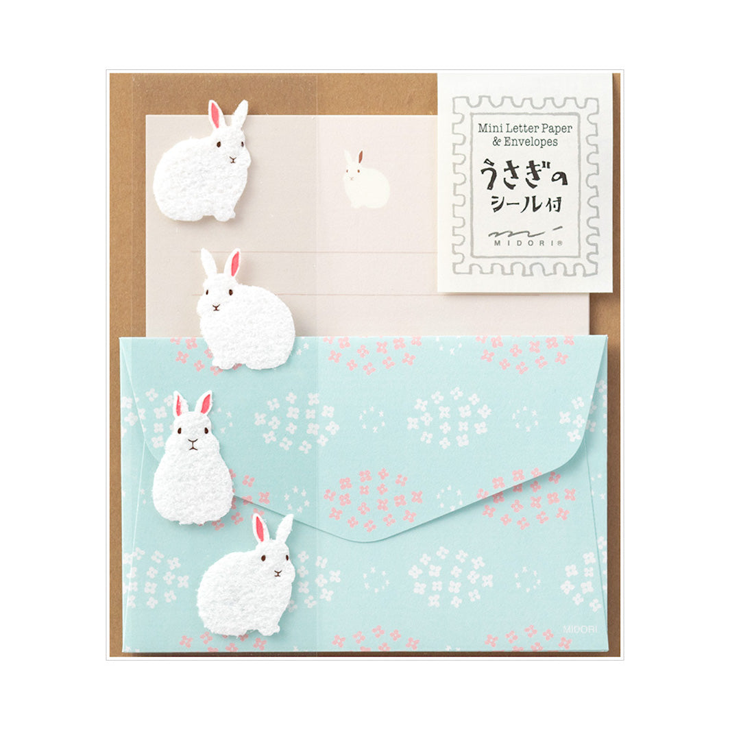 Mini Set de 12 Papiers à Lettres, 4 Enveloppes et 4 Stickers - Lapins
