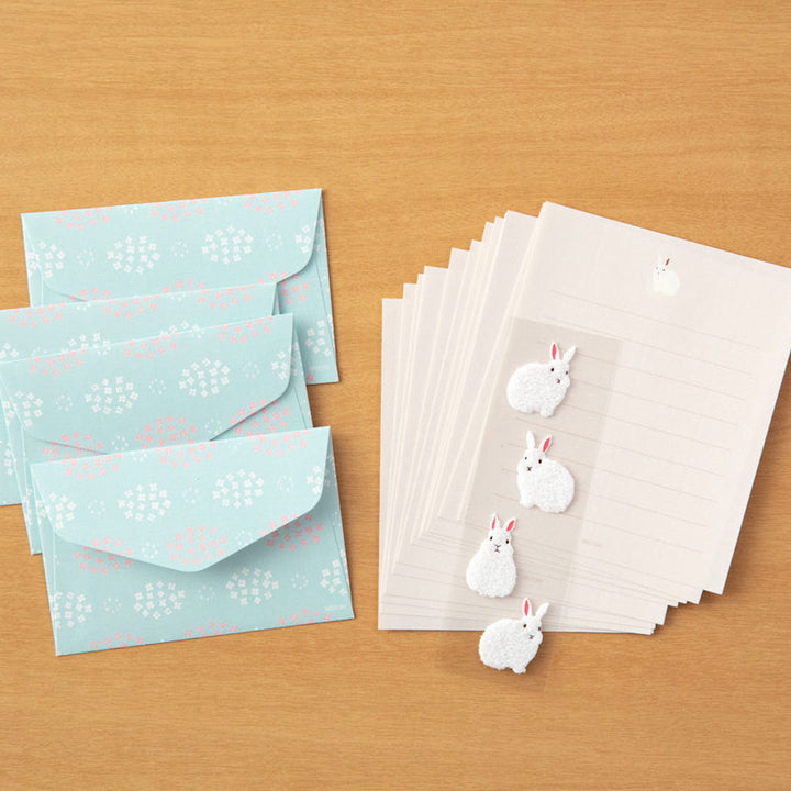 Mini Set de 12 Papiers à Lettres, 4 Enveloppes et 4 Stickers - Lapins
