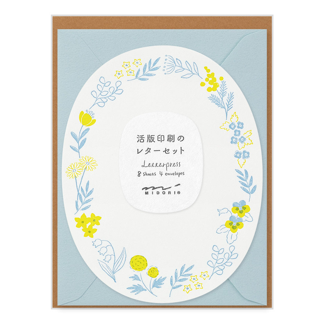 Petit Set de 8 Papiers à Lettres et 4 Enveloppes - LetterPress - Fleurs Variées