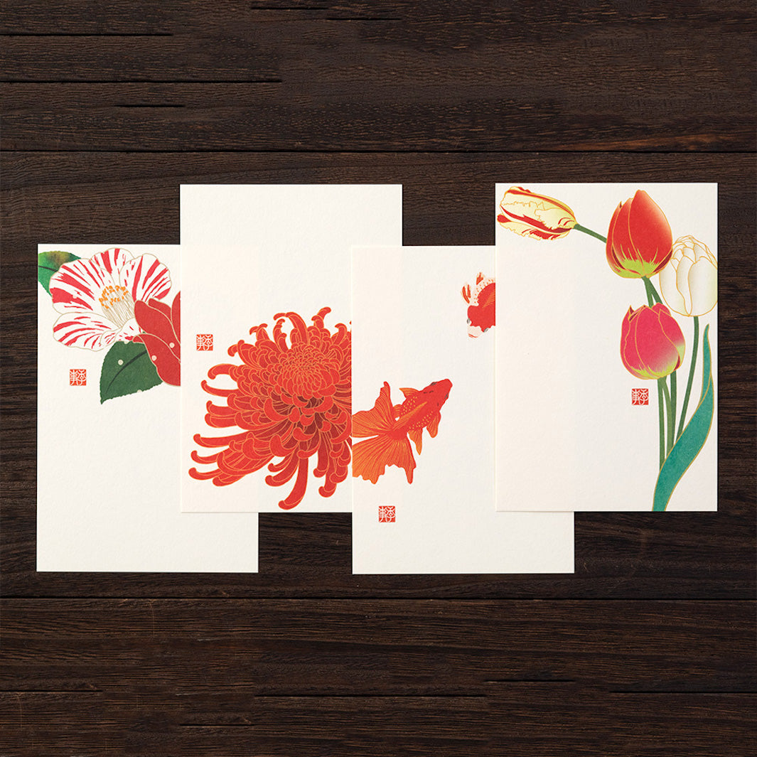 Set de Correspondance - Papiers, Cartes et Enveloppes - Fleurs Rouges