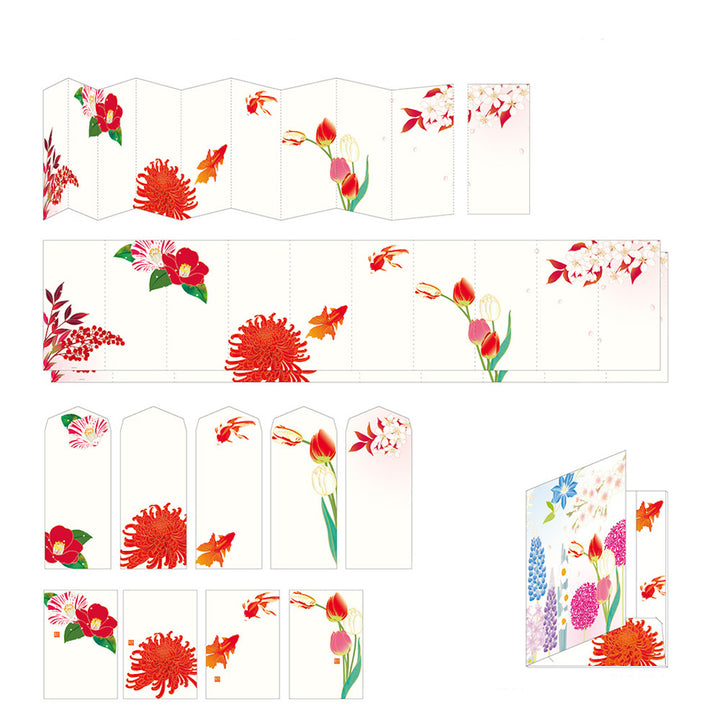 Set de Correspondance - Papiers, Cartes et Enveloppes - Fleurs Rouges