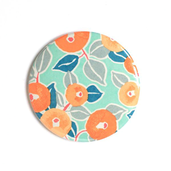 Papier Japonais - Camélias - Vert d'Eau, Orange et Bleu Gris - M807