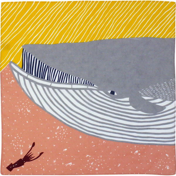Furoshiki - Baleine Grise, Fond Jaune et Rose - Kata Kata - 50x50cm