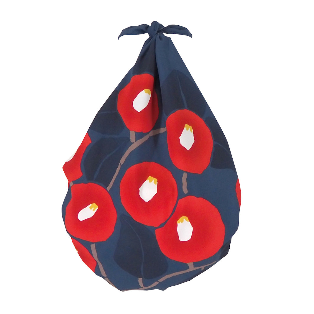 Furoshiki - Aquadrop - Camélias - Bleu Marine et Rouge - Yumeji Takehisa - 70x70cm