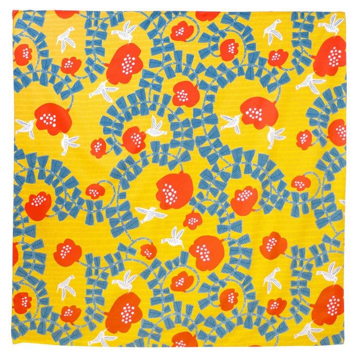 Furoshiki - Aquadrop - Colibris - Jaune, Rouge et Bleu Gris - Kata Kata - 100x100cm