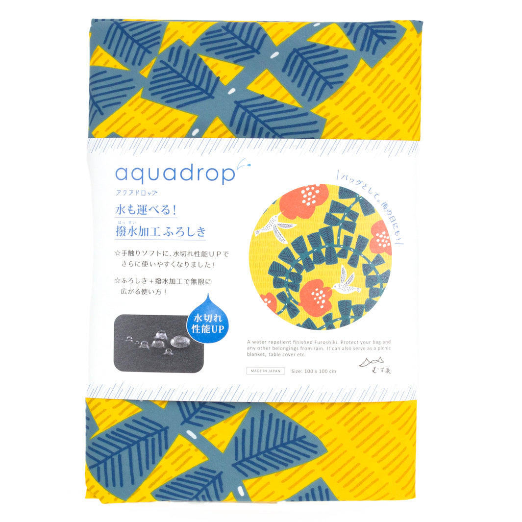 Furoshiki - Aquadrop - Colibris - Jaune, Rouge et Bleu Gris - Kata Kata - 100x100cm