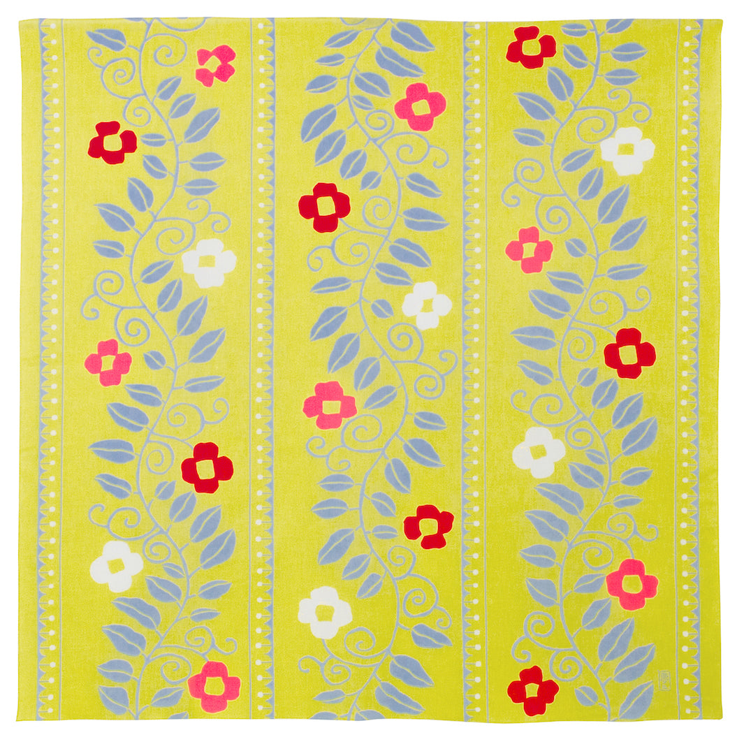 Furoshiki - Aquadrop - Fleurs Arabesques - Jaune Acidulé, Gris et Rouge - Yumeji Takehisa - 100x100cm
