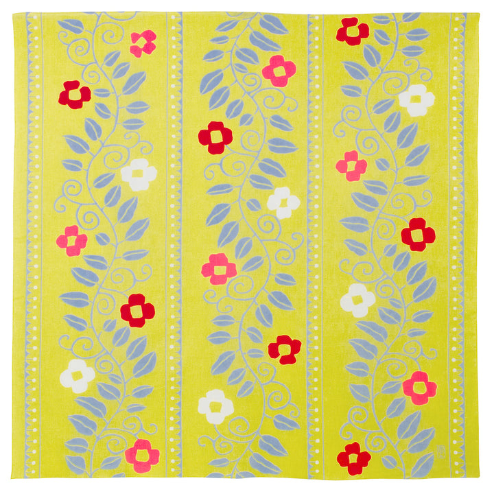 Furoshiki - Aquadrop - Fleurs Arabesques - Jaune Acidulé, Gris et Rouge - Yumeji Takehisa - 100x100cm
