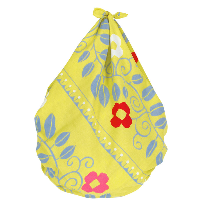 Furoshiki - Aquadrop - Fleurs Arabesques - Jaune Acidulé, Gris et Rouge - Yumeji Takehisa - 100x100cm
