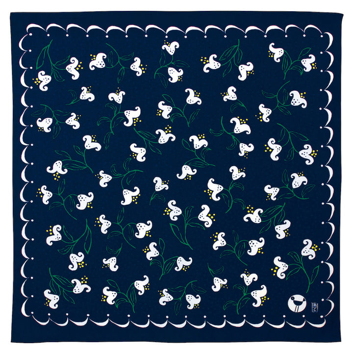 Furoshiki - Aquadrop - Lys - Bleu Marine, Blanc et Vert - Yumeji Takehisa - 100x100cm