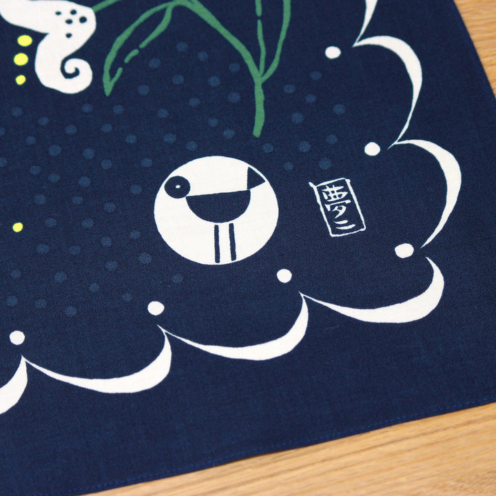 Furoshiki - Aquadrop - Lys - Bleu Marine, Blanc et Vert - Yumeji Takehisa - 100x100cm
