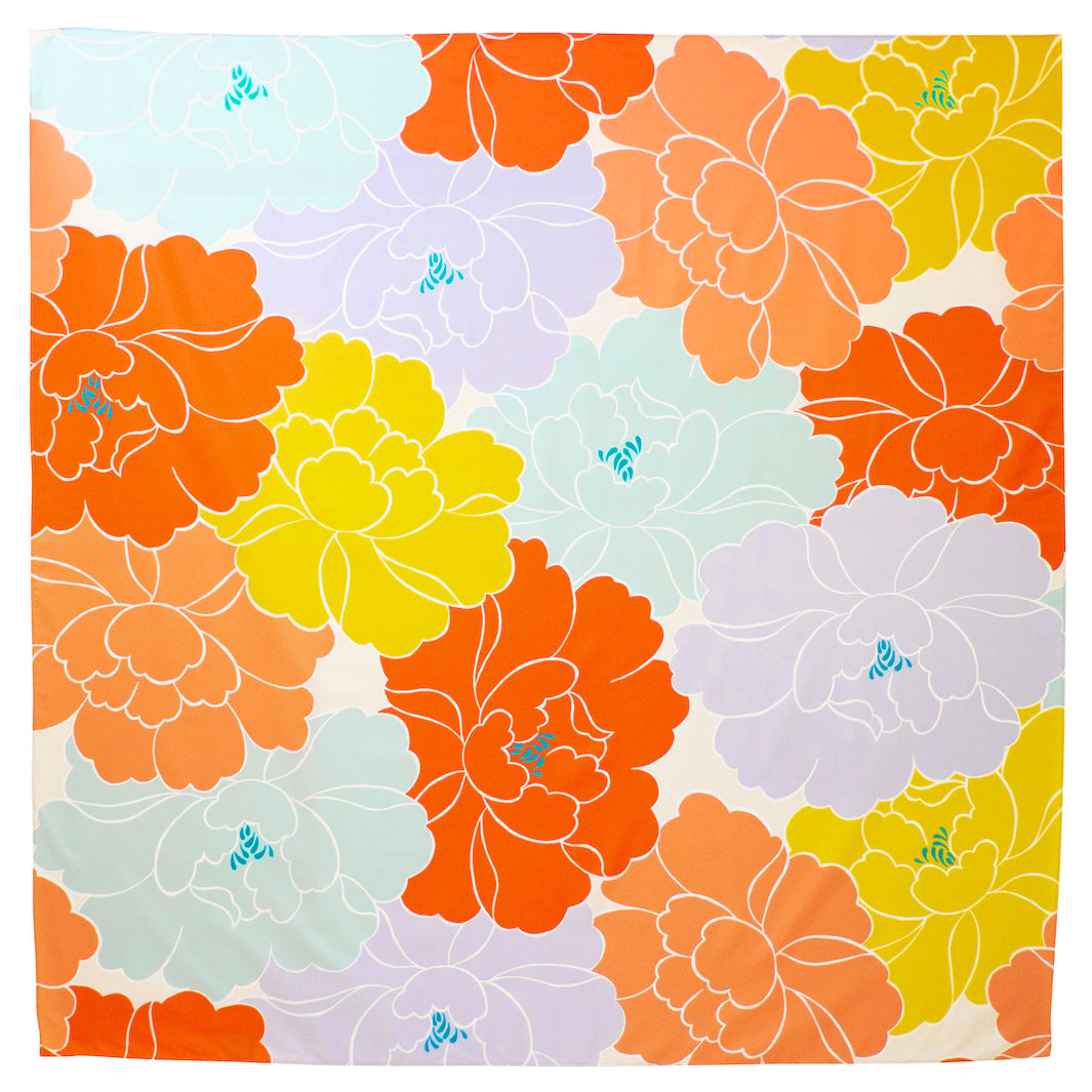 Furoshiki - Aquadrop - Pivoines - Orange - Adeline Klam - 100x100cm