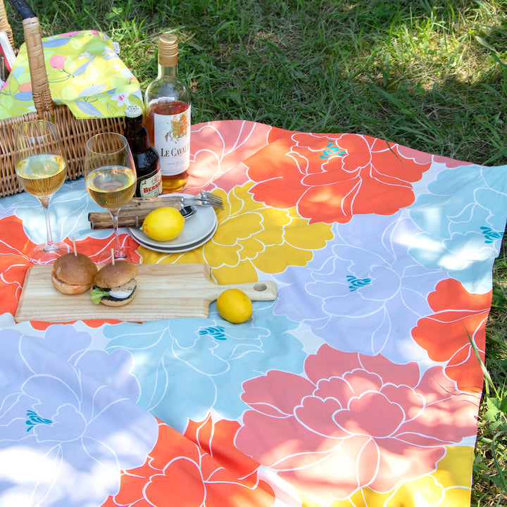 Furoshiki - Aquadrop - Pivoines - Orange - Adeline Klam - 100x100cm