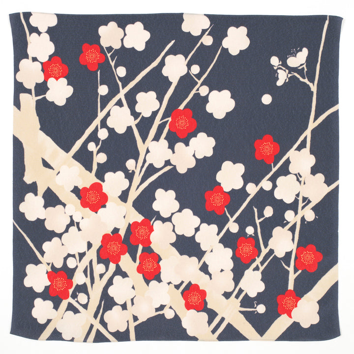 Furoshiki - Fleurs d'Abricotier, Gris, Beige et Rouge - Koetsu Chirimen - 70x70cm