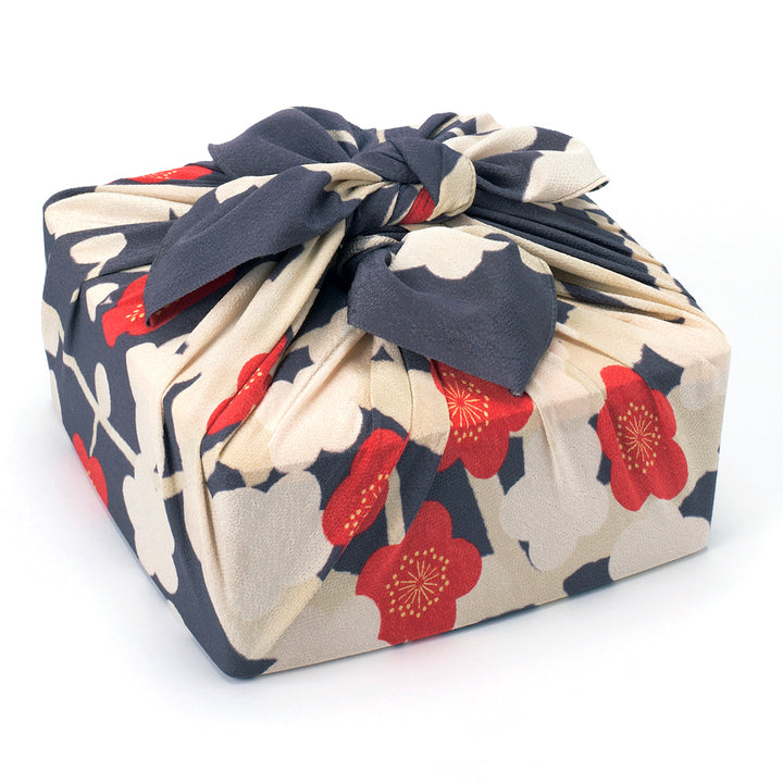 Furoshiki - Fleurs d'Abricotier, Gris, Beige et Rouge - Koetsu Chirimen - 70x70cm