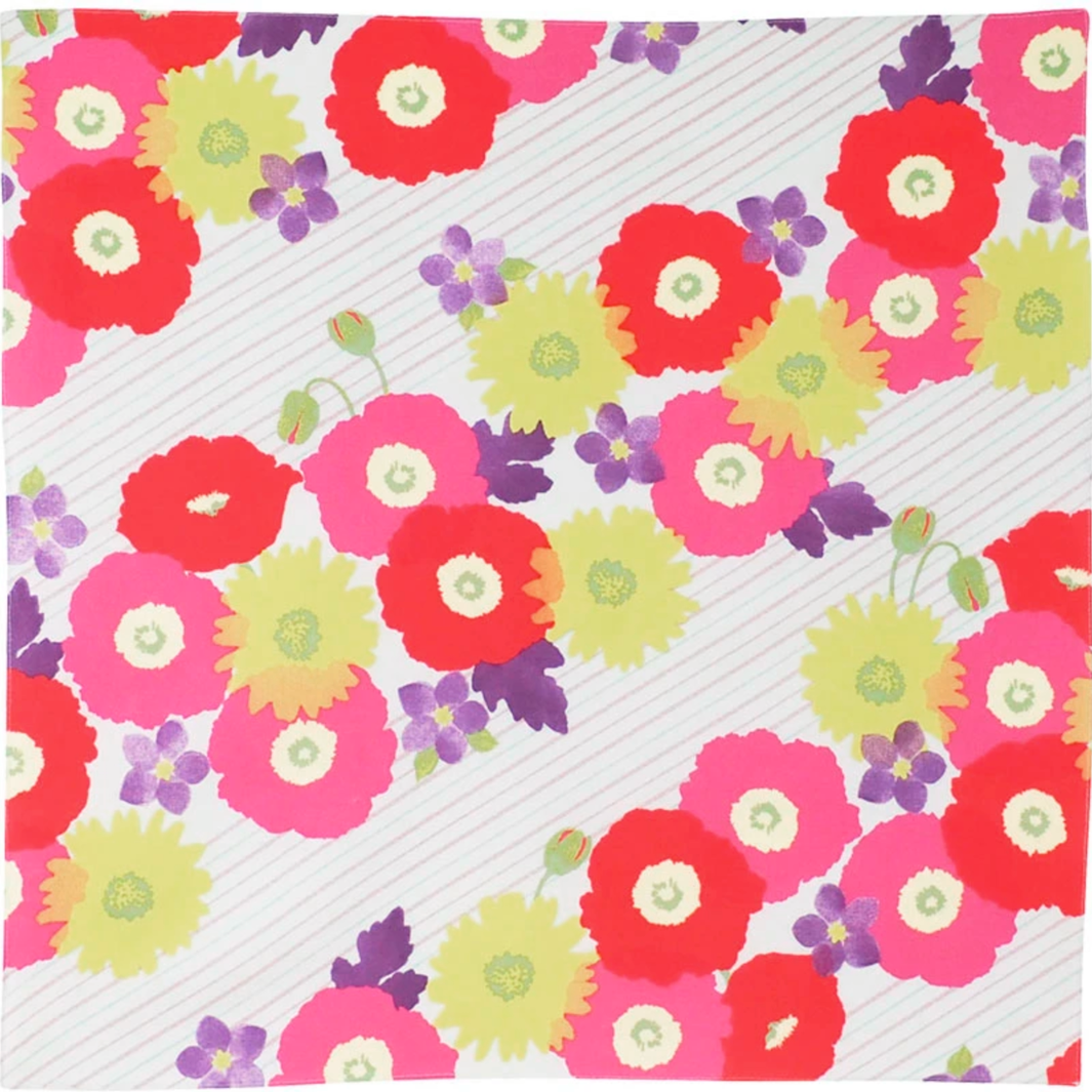 Furoshiki - Grosses Fleurs, Rouge, Rose, Jaune et Violet - Cohare - 45x45cm