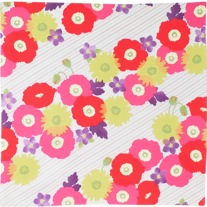 Furoshiki - Grosses Fleurs, Rouge, Rose, Jaune et Violet - Cohare - 70x70cm