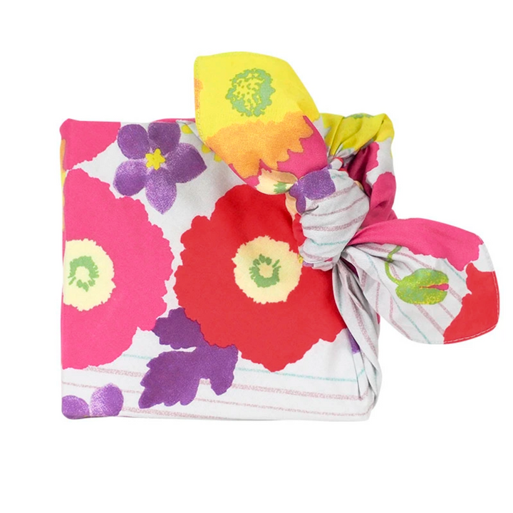 Furoshiki - Grosses Fleurs, Rouge, Rose, Jaune et Violet - Cohare - 70x70cm