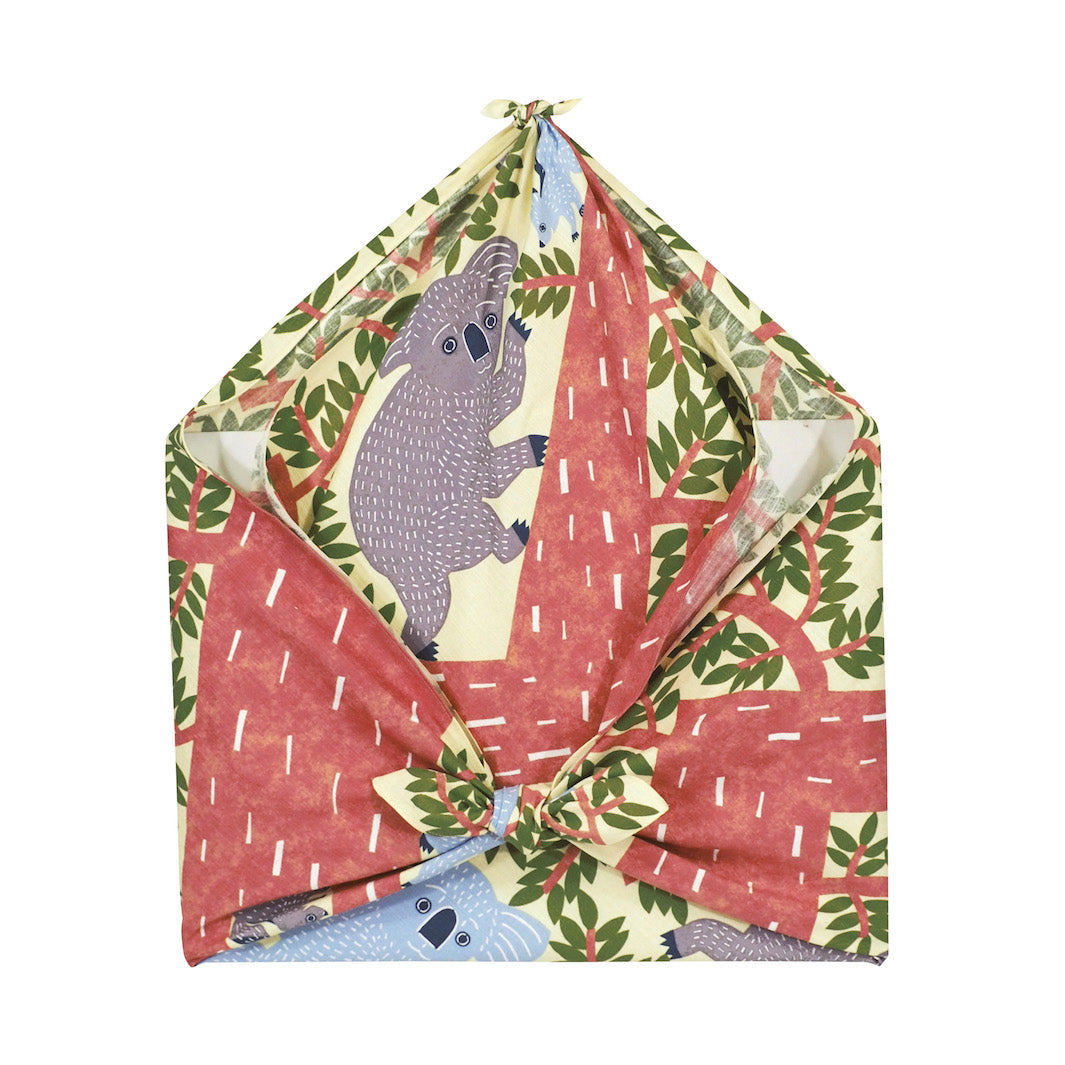Furoshiki - Koalas et Feuillages, Jaune Pâle, Bois de Rose et Vert  Foncé - Kata Kata - 104x104cm