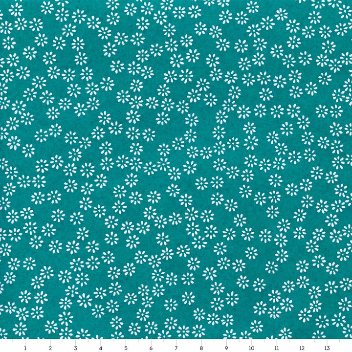 papier japonais aux motifs de semi de fleurs blanches sur fond bleu canard adeline klam de 14cm par 14cm