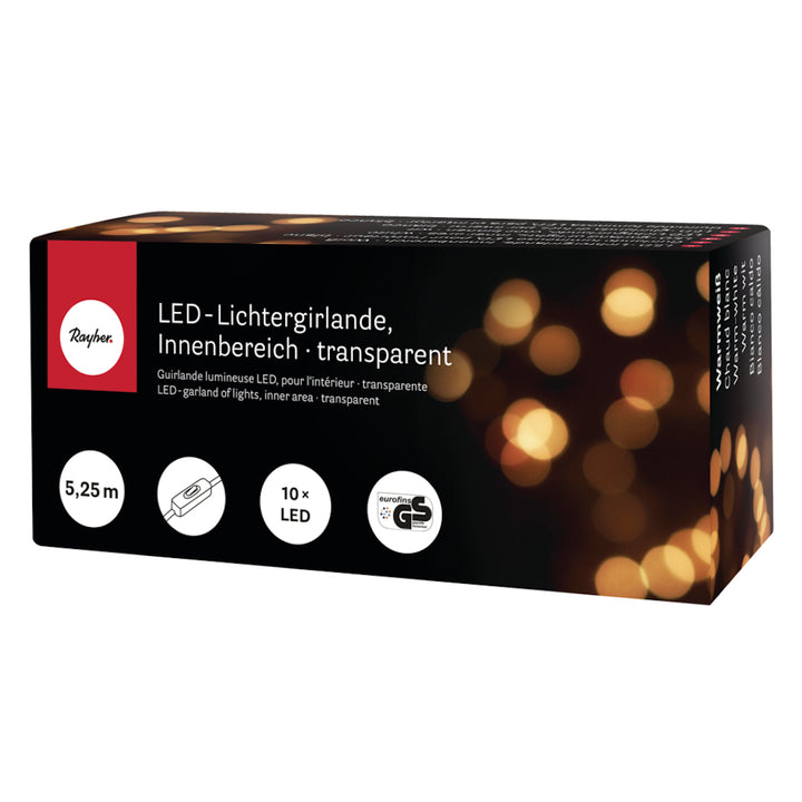 Guirlande Lumineuse - 10 LED, 5m25 - Transparent, Avec Interrupteur